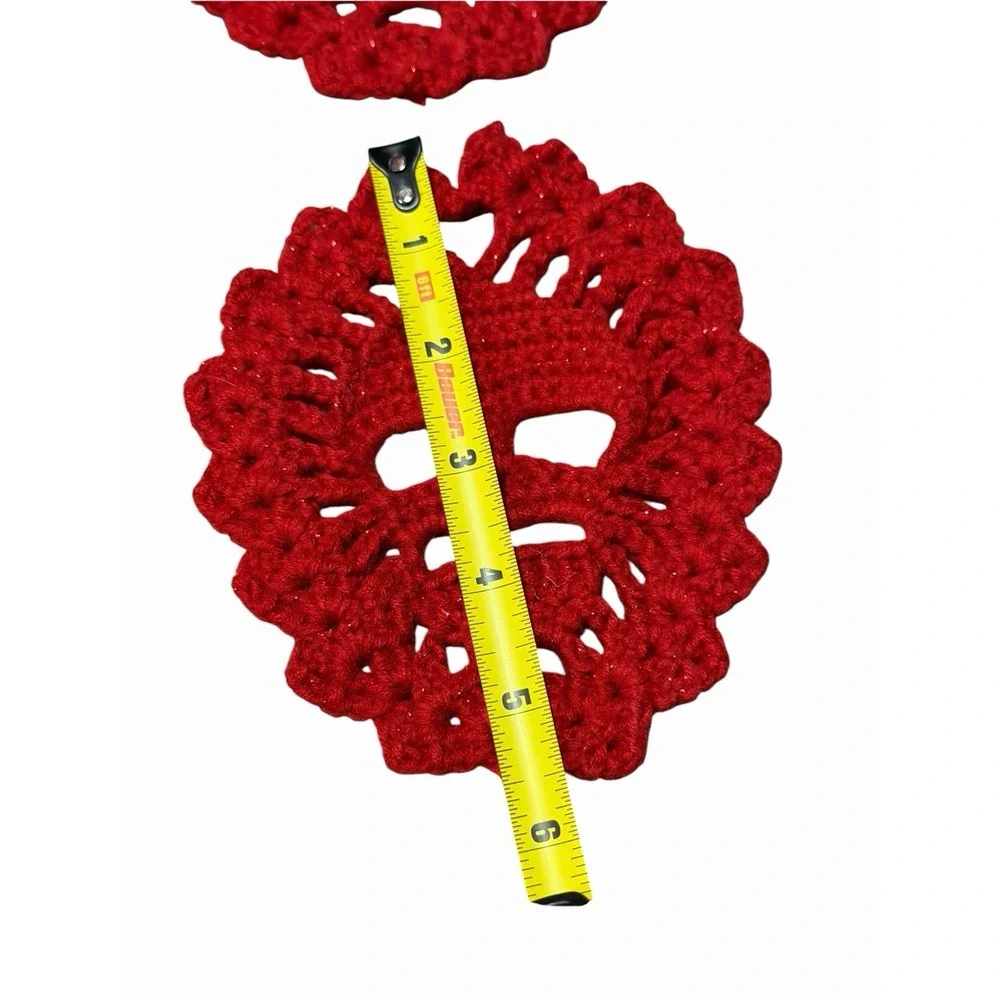 Handmade Crochet Coasters SKULLS red set of 4